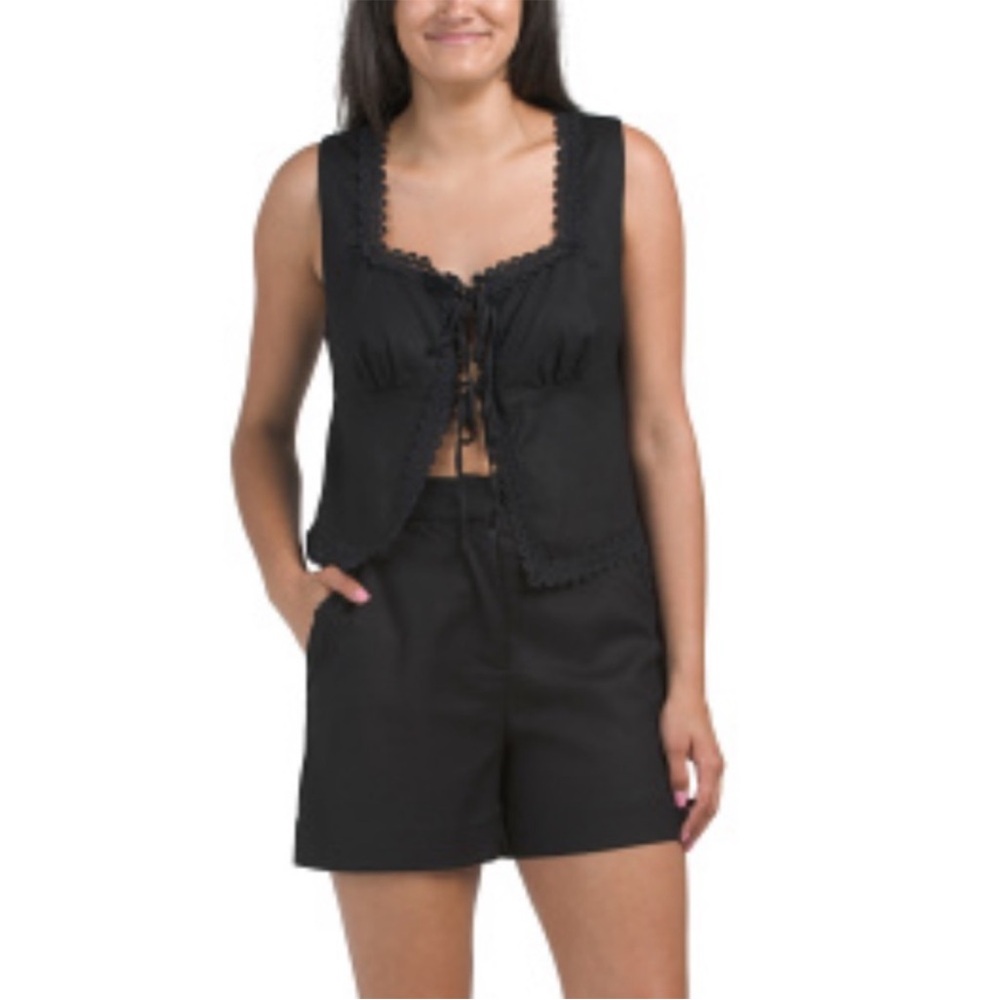 NWT house of Harlow‎ Black Lace Trim Vest and Shorts Set size xs